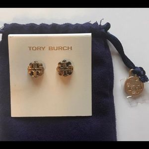 Tory Burch tortoise and gold stud earrings